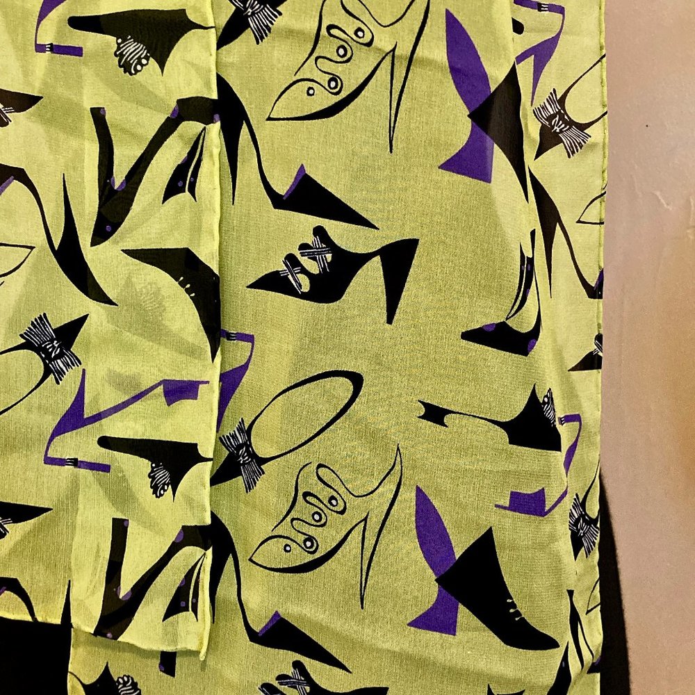 NWT Zazou Luxe Silk Scarf. Yellow Lime Color W/Mid Century Design Pattern